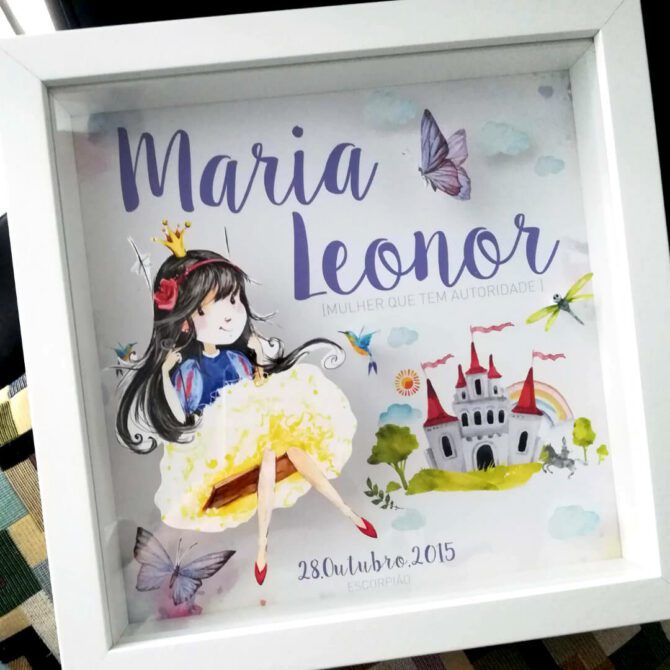 Quadro de Nascimento para decoração de quarto de criança com o tema princesa