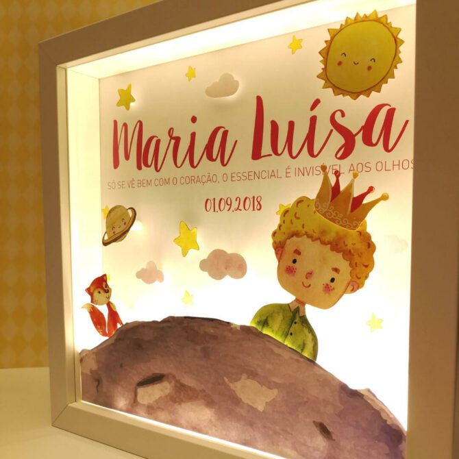 Quadro de Nascimento com luz com ilustrações de O Principezinho