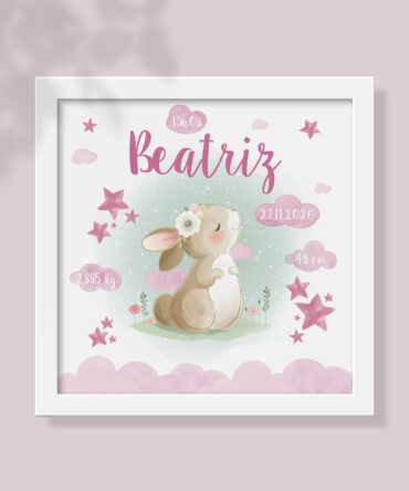 quadro decorativo quarto de bebé com coelhinha fofinha