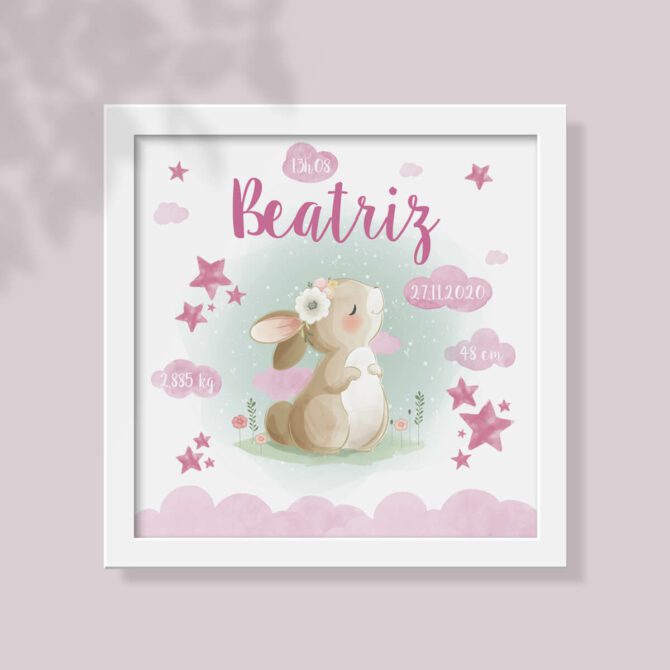 quadro decorativo quarto de bebé com coelhinha fofinha