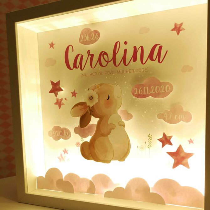 quadro decorativo quarto de bebé com coelhinha fofinha