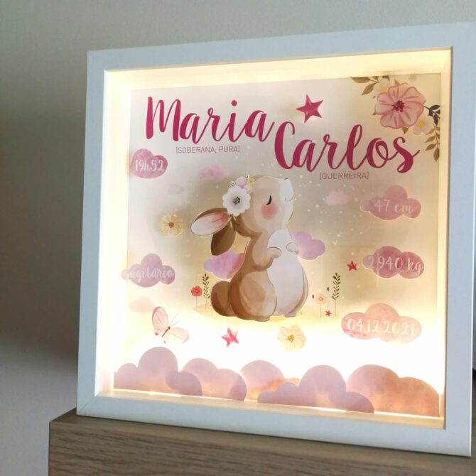 quadro decorativo quarto de bebé com coelhinha fofinha