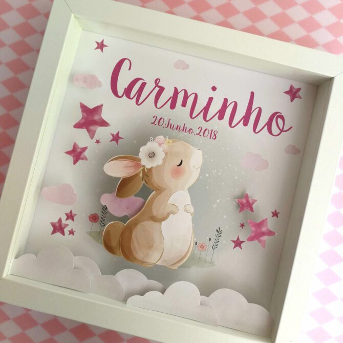 quadro decorativo quarto de bebé com coelhinha fofinha