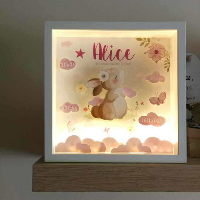 quadro decorativo quarto de bebé com coelhinha fofinha