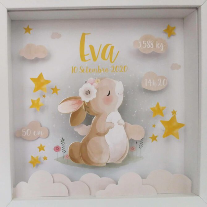 quadro decorativo quarto de bebé com coelhinha fofinha