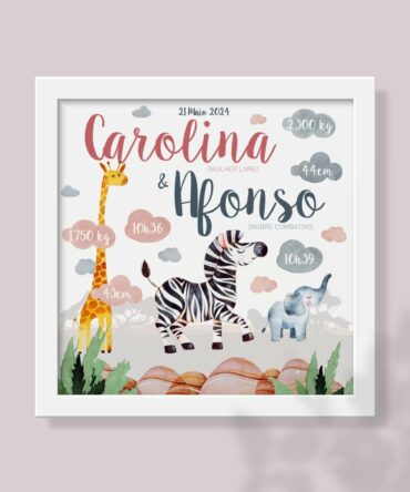 Quadro de Nascimento Bom Dia Zebra para dois irmãos