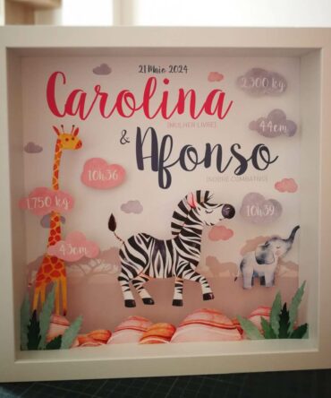 Quadro de Nascimento Bom Dia Zebra para dois irmãos