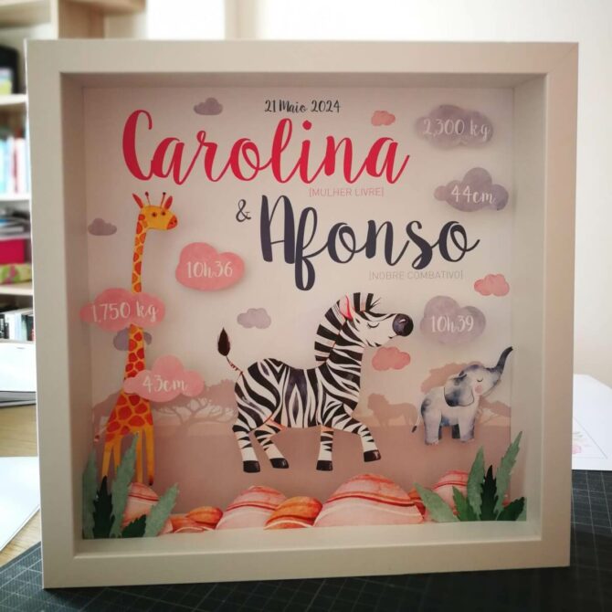 Quadro de Nascimento Bom Dia Zebra para dois irmãos