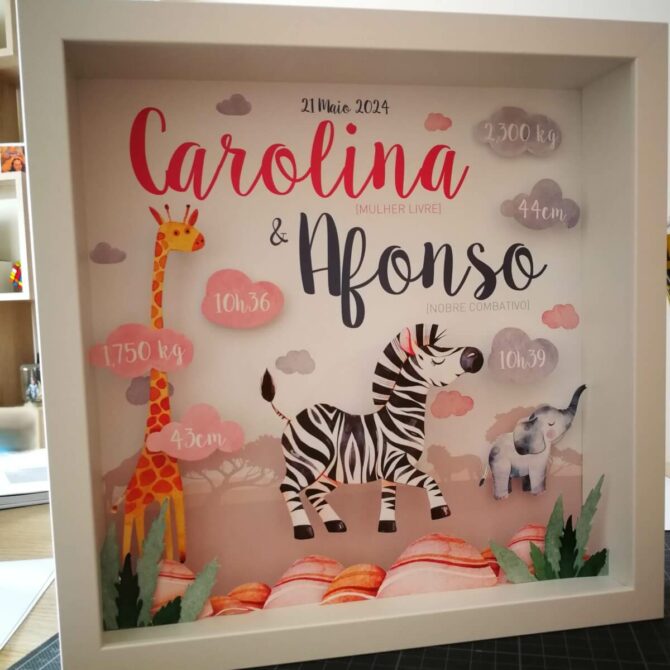 Quadro de Nascimento Bom Dia Zebra para dois irmãos