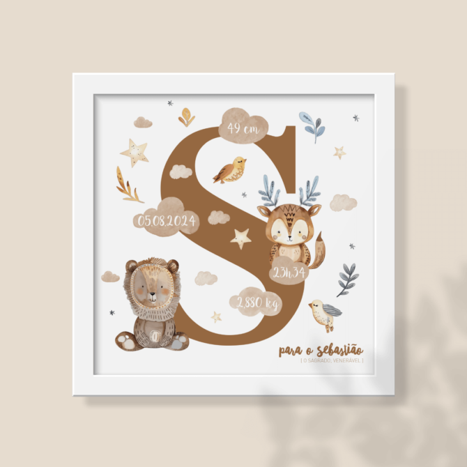Quadro de Nascimento Animais da Selva com dados de Nascimento