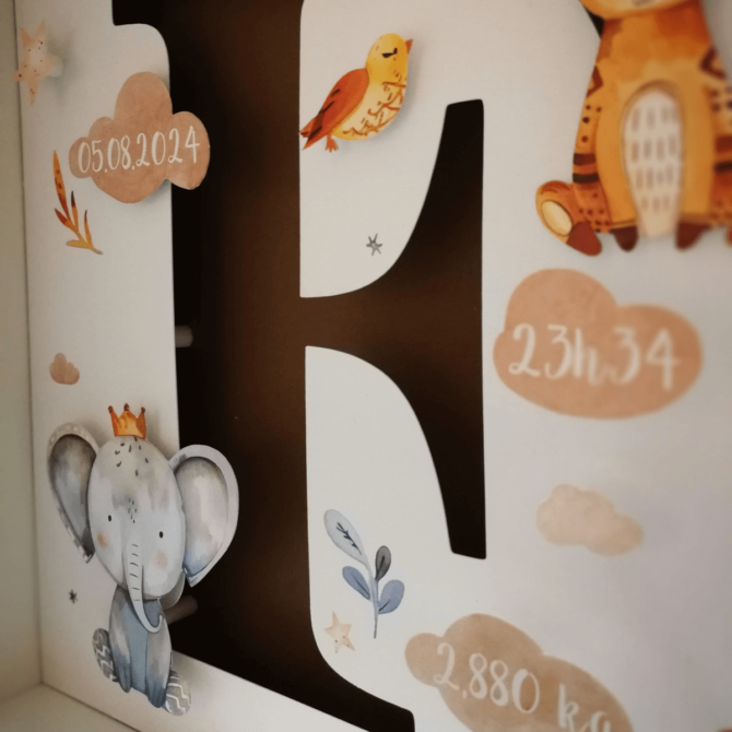 Quadro de Nascimento Elefante com dados de nascimento